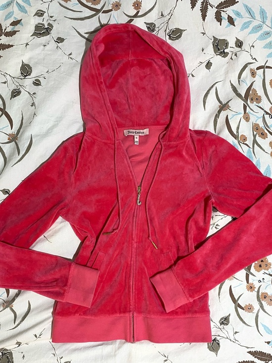 Juicy Couture Jackets & Blazers - Y2K Medium Juicy Couture Coral Velour Zip-up Track Jacket with Rhinestone Charm